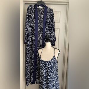 VTG Judith Hart Satin Long Nightgown & Robe Kimono Set Navy Blue Women’s Large